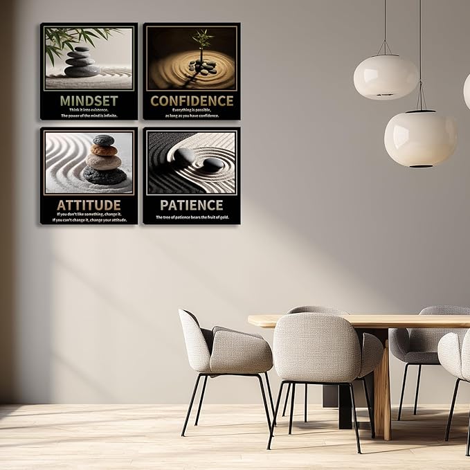 Kuiluuye Motivational Wall Decor Inspirational Zen Canvas Wall Art for Living Room Zen Stone Green Plant Picture for Office Workplace Painting Poster Artwork