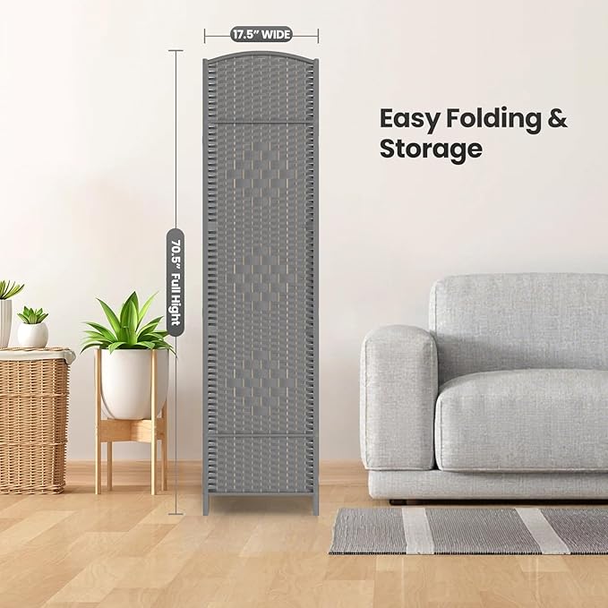 8 Panel Room Divider,6Ft Folding Privacy Screen,Tall - Extra Wide Foldable Panel Partition Wall Divider with Diamond Double-Weaved Hand-Woven Design Room Screen Divider
