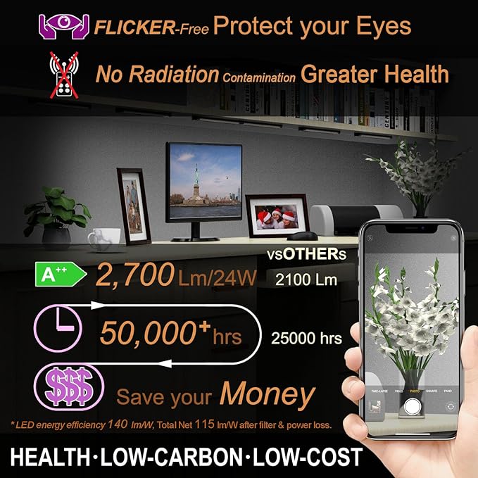 EBD LED Light Bar Built-in Adjustable Cable 6 Pcs Corner Input Under-Counter Light fixtures Work Bench linkable Touch Lights 3000K 2700 Lm Super Bright for Pantry Garage Shelves Closet Shelf