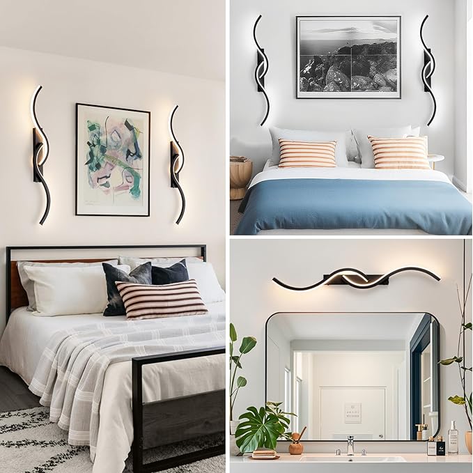 Battery Operated Wall Sconces, Rechargeable Wall Sconces, 3000K-6500K LED Wireless Wall Light, Modern Wall Lamp not Hardwired for Living Room Bedroom Hallway (Black)