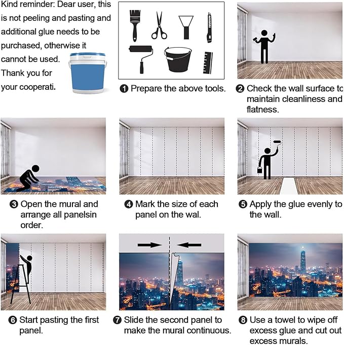 New York City Wallpaper Mural - 79" x 79" Mural, Skyscraper Wallpaper for Living Room Bedroom, City Night Scene Hd Photo, New York Skyline Wall Mural for Boys Room (Not Peel and Stick)