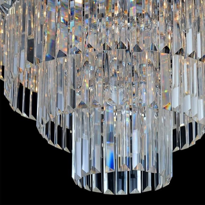 Luxury Crystal Chrome Chandelier Lighting Modern Contemporary Chandeliers Pendant Ceiling Lamp Light Fixture 7-Tier for Dining Room Living Room Hotel Showroom (24 Lights) W39.4