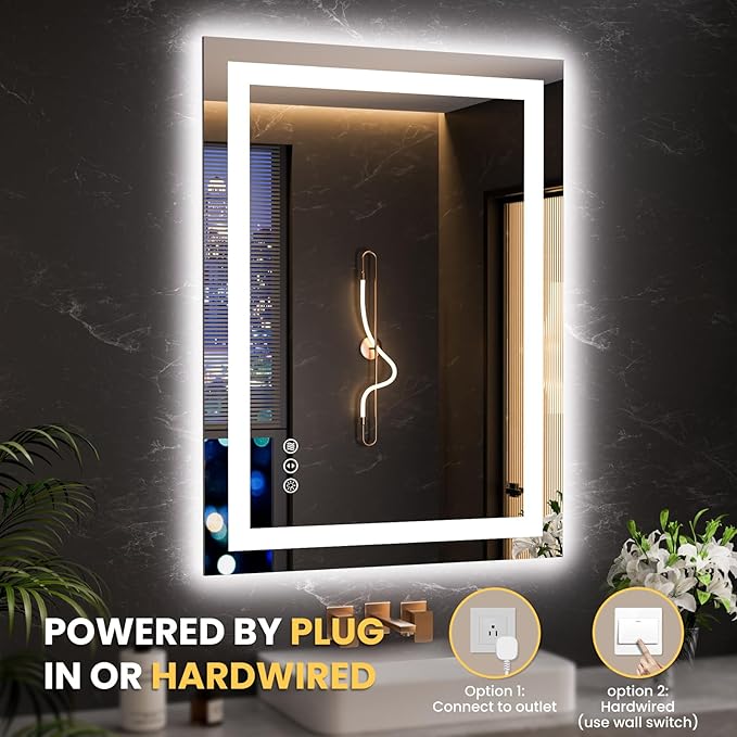 LOAAO 23.6"x31.5" LED Mirror for Bathroom, Lighted Bathroom Mirror with Lights, Anti-Fog, Dimmable, Memory Function, Easy to Install, Clear Reflection