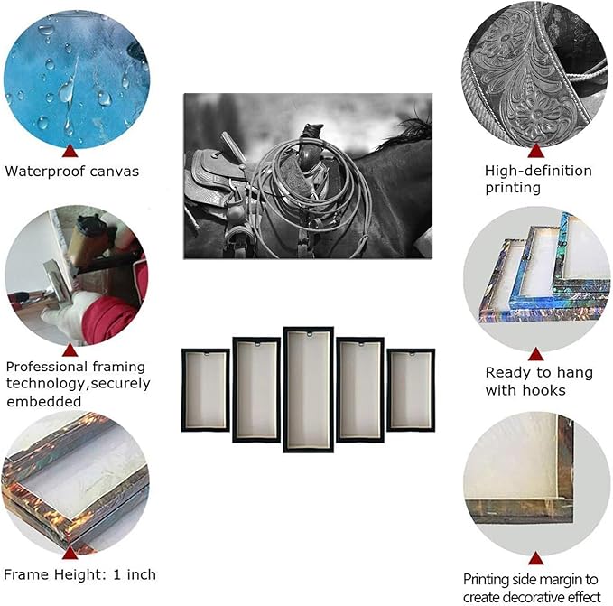 American West Rodeo Cowboy Wall Art Painting Saddle and Rope Picture on Canvas Artwork for Bedroom Living Room Office Home Decortion Prints Framed(12L" x 16W")