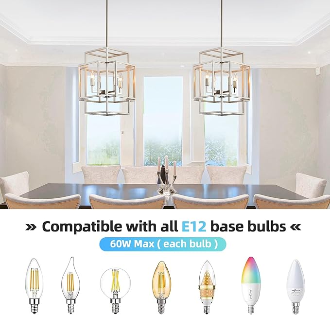 16.5" Modern Chandelier, 4-Light Farmhouse Foyer Lighting Fixtures, Hanging Kitchen Island Pendant Light, Industrial Sliver Lantern Pendant Lights, for Entryway Staircase Hallway