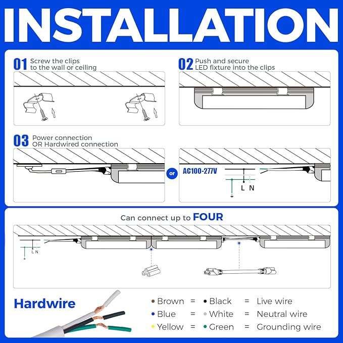 Barrina 8FT LED Shop Light, 72W 10000LM 6500K, Clear Cover Linkable LED Tube Lights, Integrated T8 Light Fixture, V Shape Ceiling Lights for Garage, Warehouse, Workshop, 6 Packs