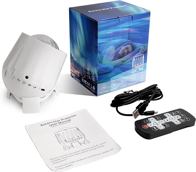 Northern Lights Projector, Rechargeable Battery Star Night Light with Bluetooth Speaker, White Noise Sleep Aid & Timer, Bedroom Galaxy Projector Decor, Gift for Kids, Adults