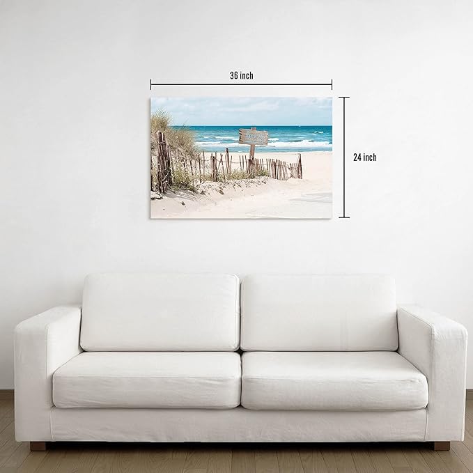 Coastal Canvas Wall Art Picture: Beach Scene Ocean Artwork Decor Seascape Seashore Landscape Painting Sea Seaside Wave Print for Living Room Home Office 36 x 24 Inch