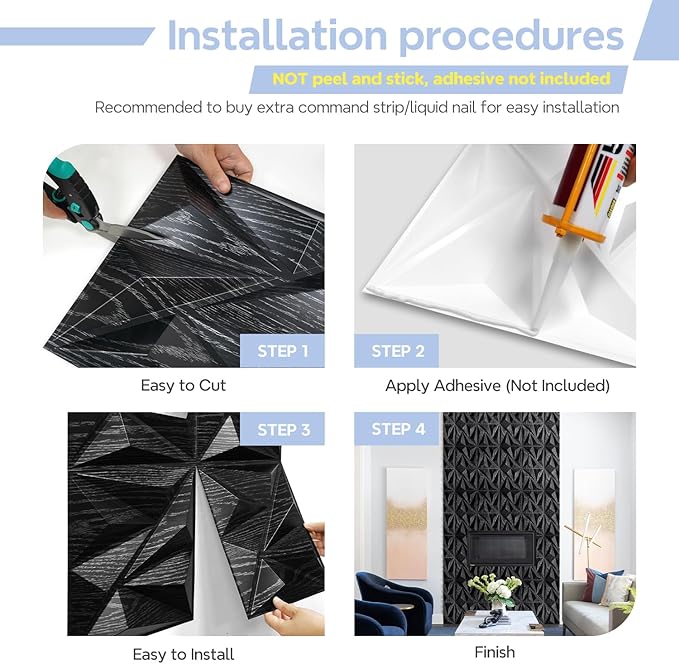 STICKGOO 3D Wall Panels for Interior Wall Decor, Black Wood Diamond Design Accent Wall Panels, 12''x12'' Modern Decorative Wall Panels for Living Room, Bedroom, Office, 33 Pack