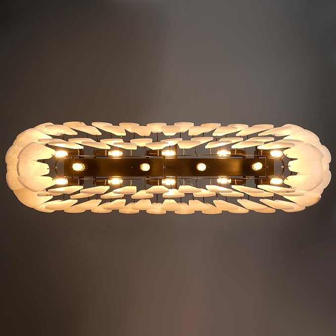 Chandeliers for Dining Room, L47.2 in Modern Alabaster Rectangle Black Chandelier, 4-Tiers Luxury Natural Stone Ceiling Light Fixture, White Marble Chandeliers for Kitchen Island Living Room Bedroom