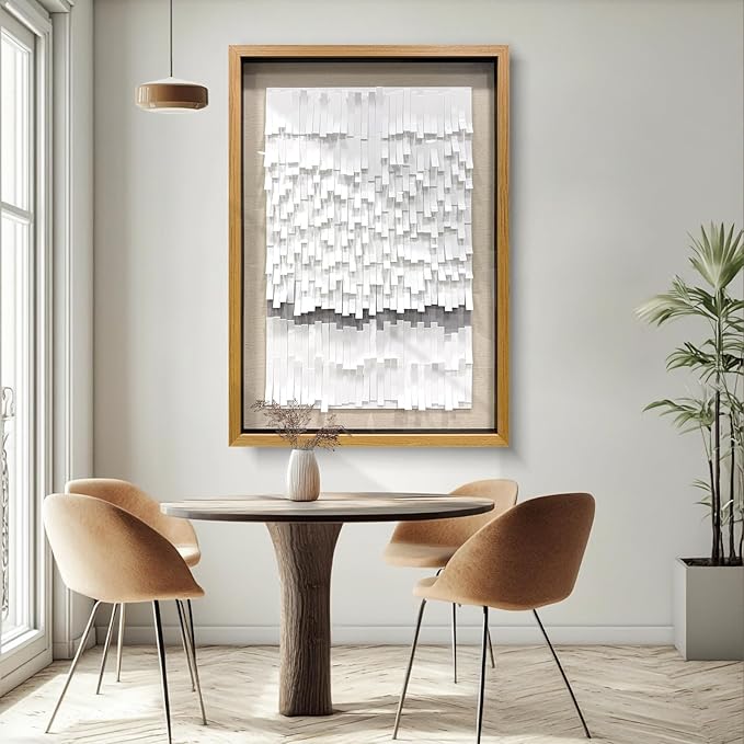 BrightA White 3D Wave Wall Sculpture - Heat-Formed Acrylic Strips Art with Dynamic Shadow Play, Solid Wood Frame Contemporary Artwork for Modern Interiors 27.5"x 39.4"