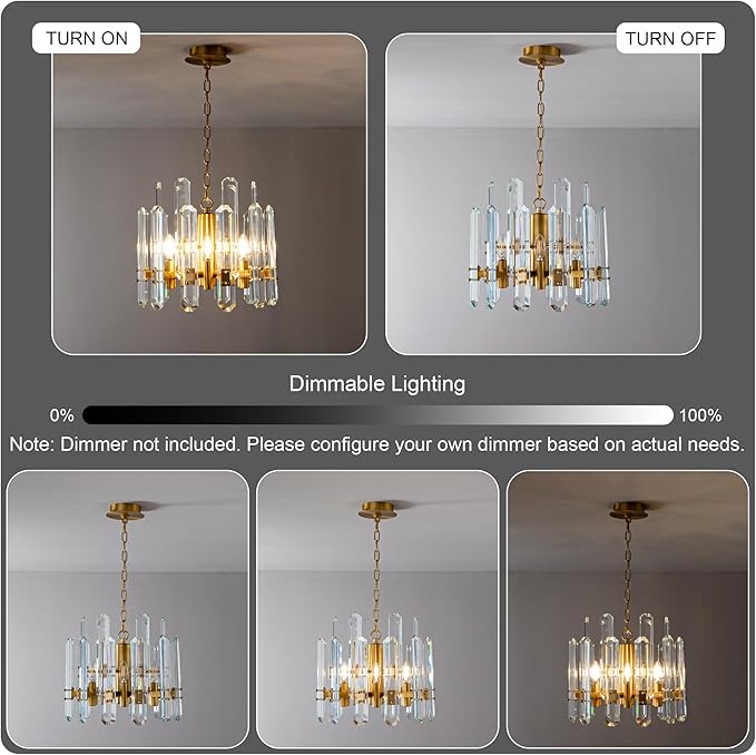 18" Modern Crystal Chandelier, 6-Light Luxury Gold Chandelier for Dining Room, Living Room, Bedroom, Foyer, Kitchen, Restaurant, Contemporary Round Adjustable Chain Chandeliers K9 Light Fixture
