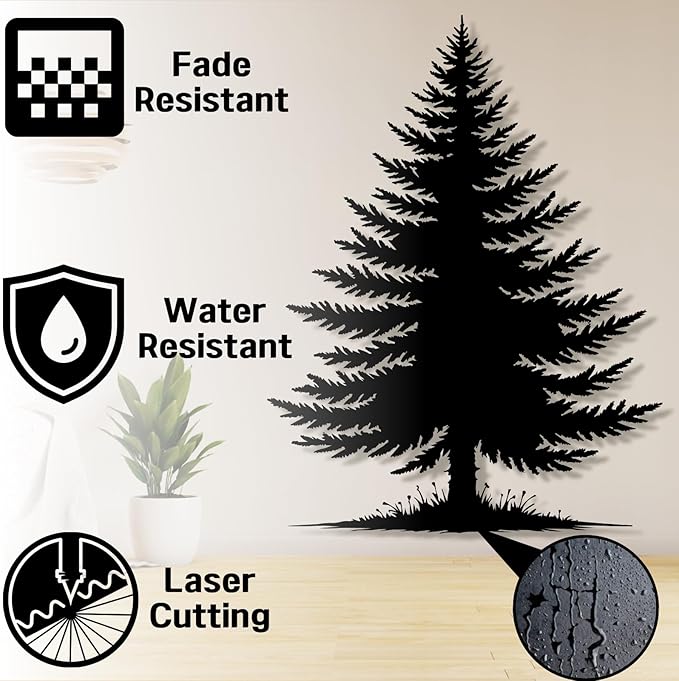 lunwall Metal Pine Tree Wall Art, Metal Forest Wall Art, Pine Branch Wall Decor, Christmas Tree Wall Decor, Forest Wall Hanging, Nature Lover Gift (Style 4, 47" H x 36" W / 120 x 91 cm)