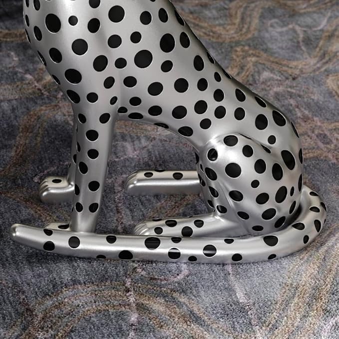 LOVEDIMA 24.2" Resin Panther Statue Luxury Silver Leopard Floor Figurine Accent Side Statue with Tray Top for Small Space Living Room Bedroom