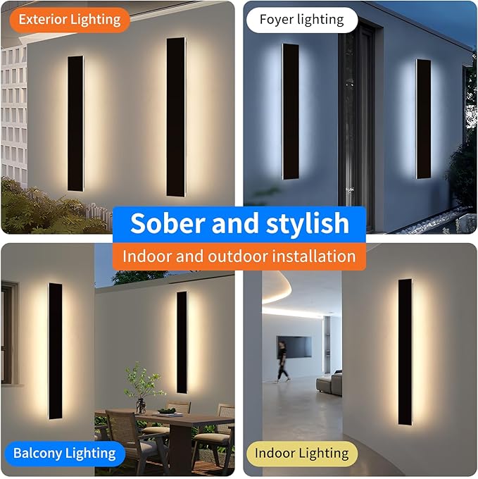 Mikeru Upgraded 2 Pack 47.2" Modern Outdoor Wall Sconce, 4.3" Wide IP65 Waterproof Exterior Light Fixtures Cover US Junction Box, 3000K/4500K/6000K 3-Color Temp LED Porch Lights for Garage, Patio