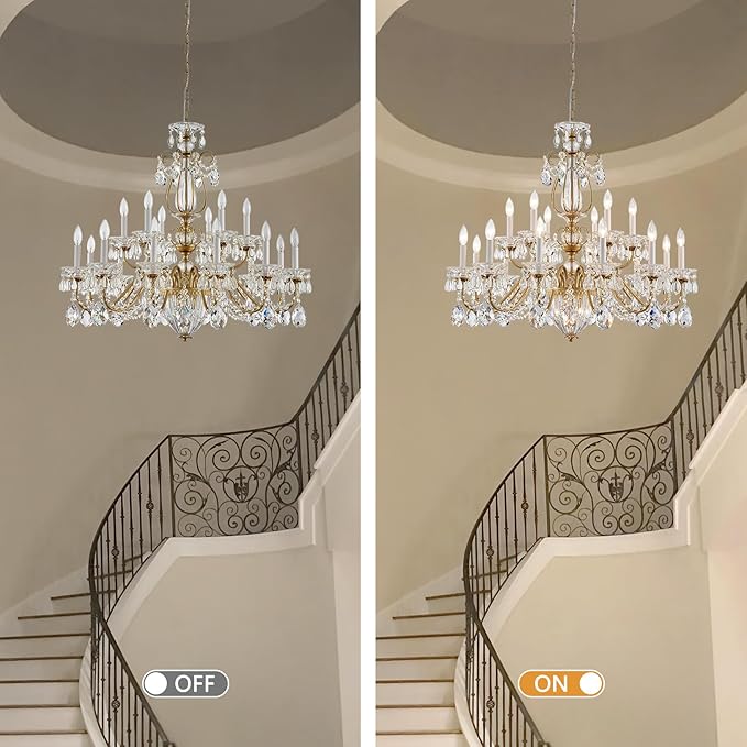 18 Lights Large Crystal Chandeliers for High Ceilings Brass Maria Theresa Chandelier Modern Chandelier Light Fixture for Foyer Entryway Staircase Hallway High Ceiling Living Room Dia 37 inch