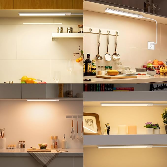 16 Inch Hand Wave Under Cabinet Lights, Ultra Bright 3000K/4000K/6000K Under Counter Lighting, Plug and Play, Dimmable LED Under Cabinet Lighting for Kitchen Cabinet, Cupboard, Closet, Desk (2 Pack)