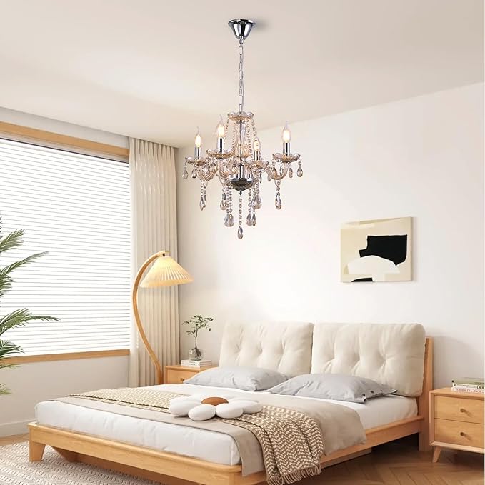 MALOSA Cognac Crystal Chandeliers,Mini Chandelier,Small Chandelier for Bedroom,Dining Room,Living Room,Kitchen Island