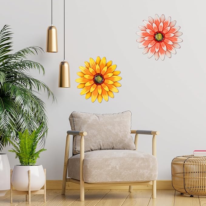 Metal Flowers Outdoor Decor 13" Metal Sunflower Wall Art Decorations Sunflower Wall Decor for Kitchen Living Room Porch Garden Yard