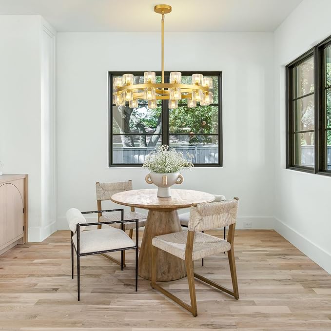 Modern 24" Gold Crystal Chandelier,K9 Crystal Round Chandeliers for Dining Room,Living Room Chandelier, Dining Room Chandeliers Over Table, Sutiable for Bedroom,Foyer,G4 Includes Bulbs