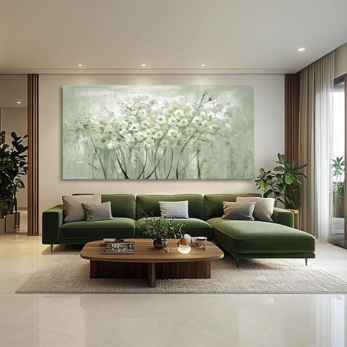 MLART99 Green and White Wall Art Home Decor Wildflower Wall Decorations Canvas Prints 29"x58" Nature Decor for Office Kitchen