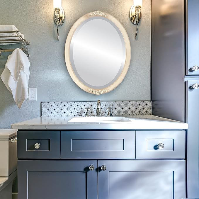 OVALCREST Oval Beveled Wall Mirror for Home Decor - Athena Style - Taupe - 18" x 14" Outside Dimensions