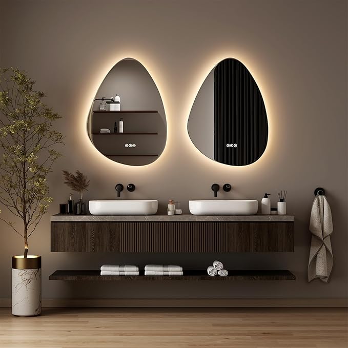 Led Mirror for Bathroom, 28"x 36" Bathroom Vanity Mirror with Lights, Human Body Sensing, Anti-Fog, 3 Colors and Dimmable, Backlit Light Up Bathroom Mirror Wall Mounted.
