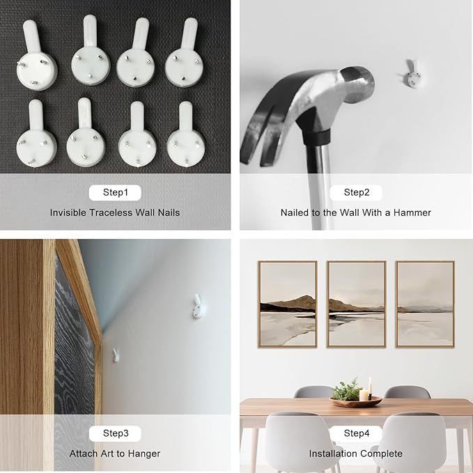 Ausril Beige and Brown Foggy Framed Canvas Wall Art Set, Modern Misty Landscape Wall Decor, Abstract Mountain Lake Wall Painting, Minimalist Nature Art Prints for Living Room, Bedroom - 24"X36"X3