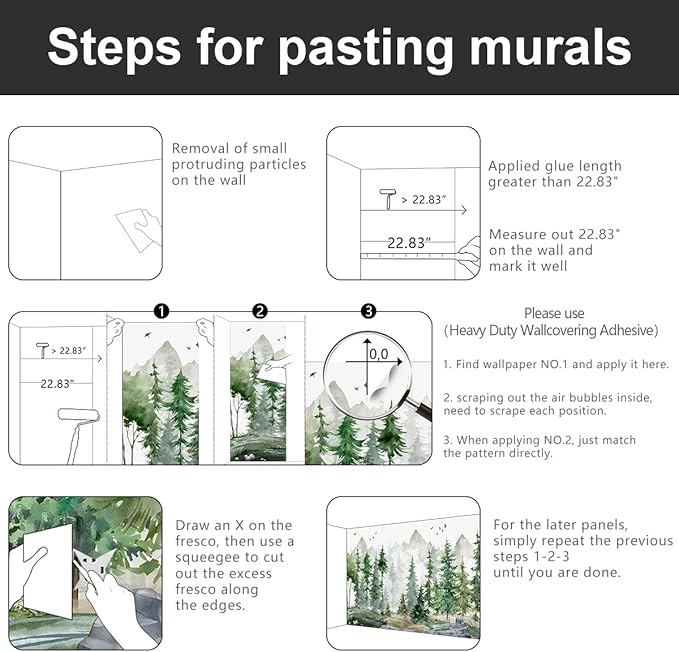 -Green Cartoon Pine Forest Nursery Fabric Wallpaper for Boys and Girls Children's Bedroom Living Room Woodland Plants Large Wall Mural- 160"x108"ļ¼ not Peel and Stickļ¼