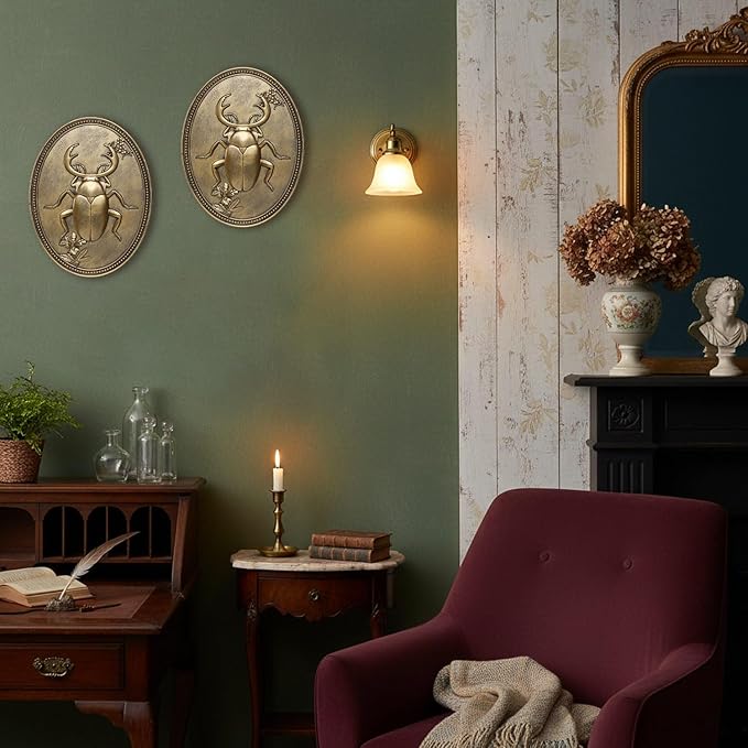 Newinhome Vintage Beetle Wall Sculpture, Antique Wall Decor, Ladybug Wall Decor, Hanging Decoration with Embossed Beetle Design, Vintage Decor for Living Room Bedroom and Hallway, Housewarming Gift