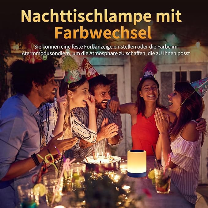 OORUN Touch Bedside Table Lamp,13 RGB Colors & 5 Brightness, USB Rechargeable Desk Lamp, Remote Control Dimmable Night Light with RGB Color Changing,Portable Lamp for Baby, Bedroom, Living Room (Blue)