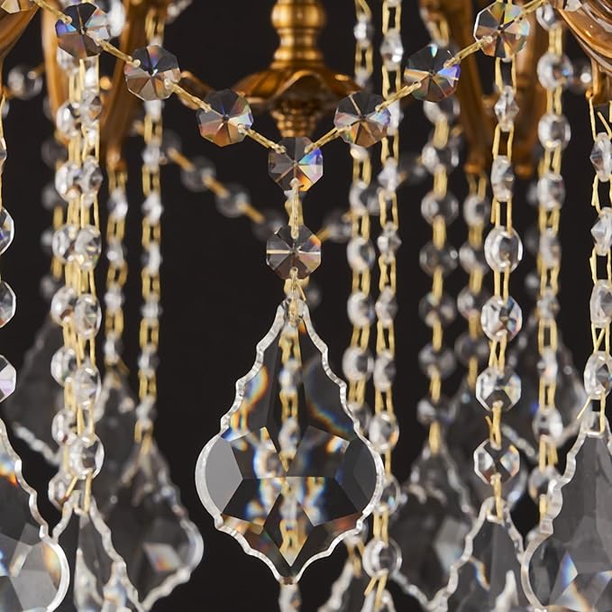 15 Light Classic Vintage Crystal Candle Chandeliers for Living Room Dining Room Foyer Entryway Antique Gold Finish