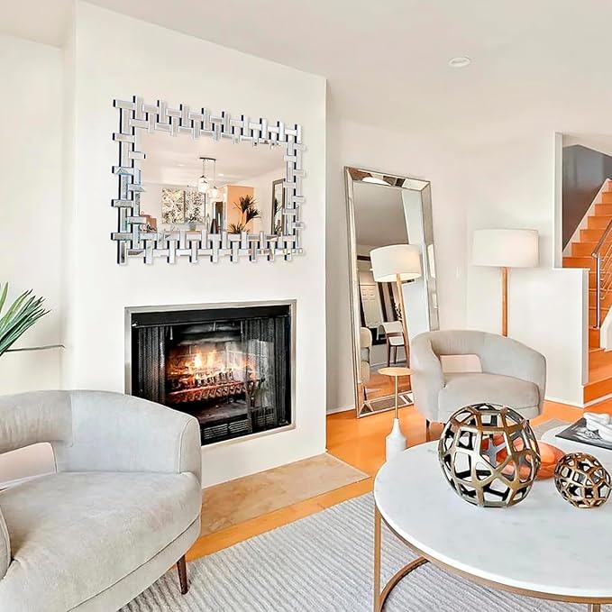 Large Living Room Mirror for Wall, 36'' X 24'' Modern Wall Mirrors Decorative with Beveled Edge, Rectangle Frameless Mirror for Bathroom, Dining Room, Entryway, Mantel