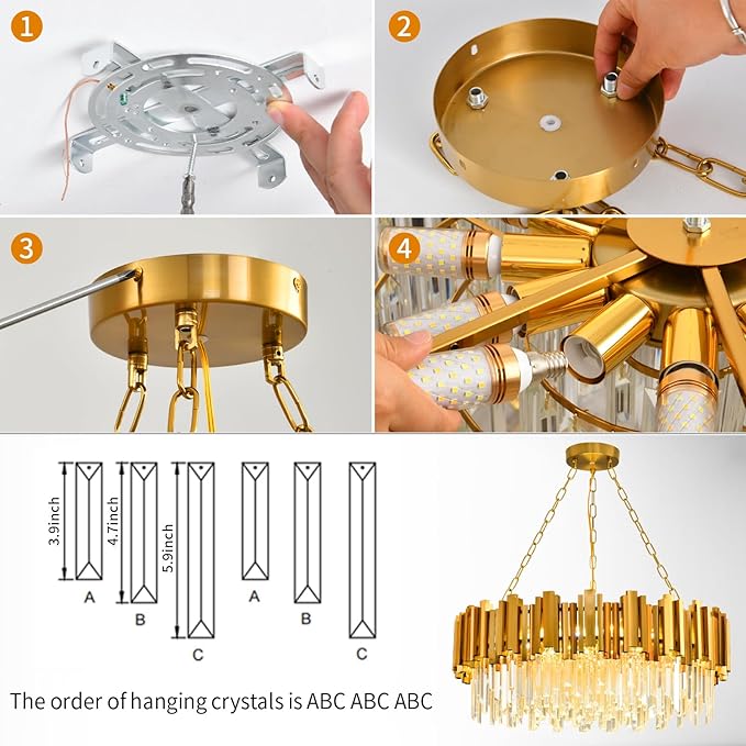Modern Gold Crystal Chandelier Hanging Ceiling Light Fixture 12 Lights Round Crystal Chandeliers for Dining Room Pendant Light Fixture Crystal Chandeliers Living Room Bedroom Entryway W29in