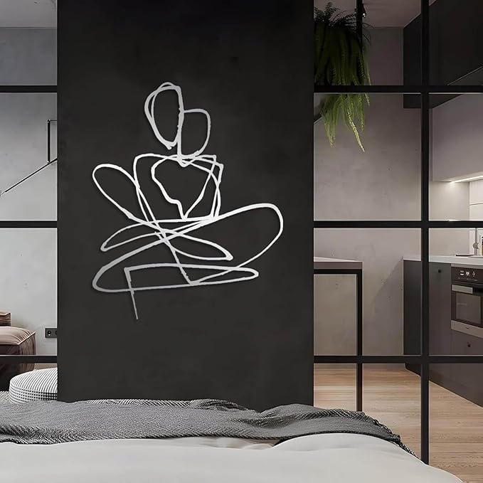 Jogwenu Abstract Couple Metal Wall Art, Couple Metal Wall Decor, Minimalist Line Wall Decor, Love Wall Art, Abstract Line Wall Decoration, Bedroom Wall Hanging, Wedding Gift (White, 35"x28"/90x72cm)
