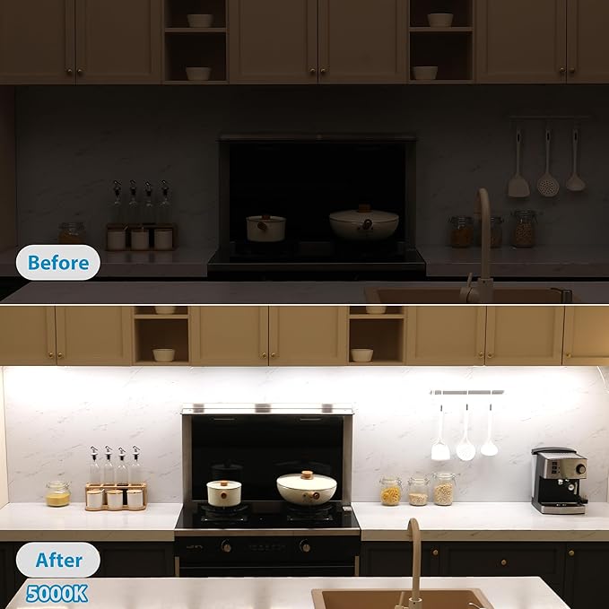 Litever Under Cabinet Lights Plug in, 3 pcs 12 Inches LED Light Strip Bars. Super Bright Dimmable Linkable for Kitchen Under Cabinets Shelf Work Space Desk Closet Lighting. Daylight 5000K