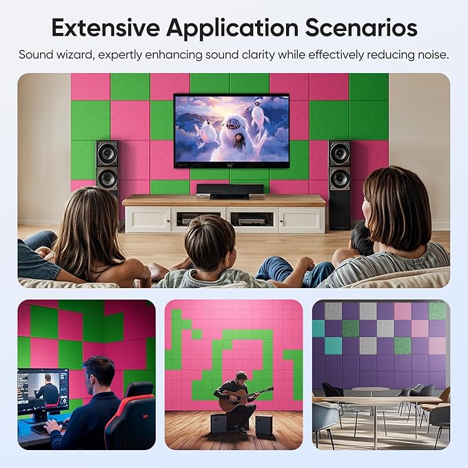 12 Pack 12" X 12" X 0.4" Acoustic Panels for Wall Sound Absorbing, Square Self-Adhesive Sound Panel, High Density Suitable for Multiple Scenarios(PeachPink)