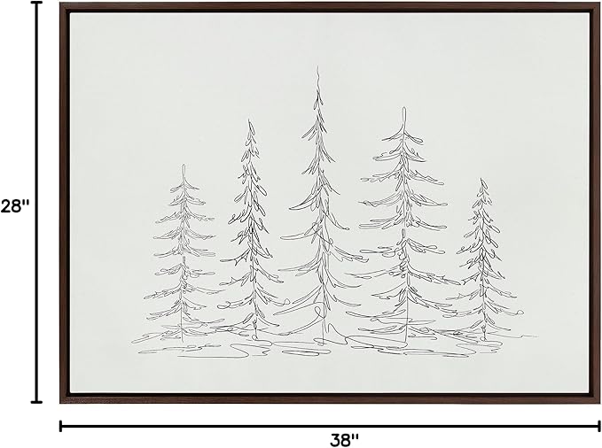 Kate and Laurel Sylvie Minimalist Evergreen Trees Sketch Framed Canvas Wall Art by The Creative Bunch Studio; 28x38 Brown; Modern Minimal Tree Line Wall Art