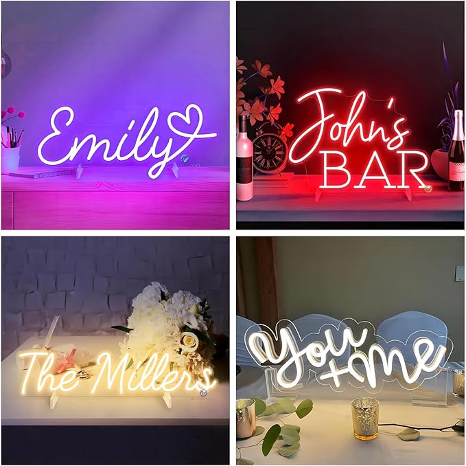 Custom Neon Signs with Base,Personalized Led Lights Sign Bedroom Decor,Neon Sign Customizable for Wall Decor,Valentine's Festival Christmas Kids Gift Customized(with base,chain and screw)