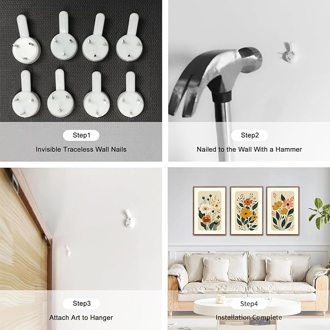 LHIUEM Boho Floral Botanical Framed Canvas Wall Art Set,Abstract Vintage Beige Wall Decor,Minimalist Wildflowers Artwork for Living Room,Bedroom,Dining Room,Office -16"x24"x3