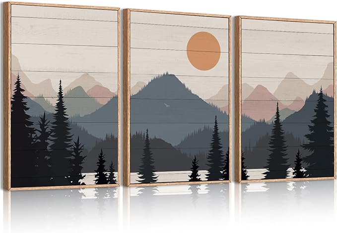 Anyzal Large Mountain Wall Art Decor Framed Boho Mountain Artwork Prints for Bedroom Living Room Office 16x24 Inch Set of 3