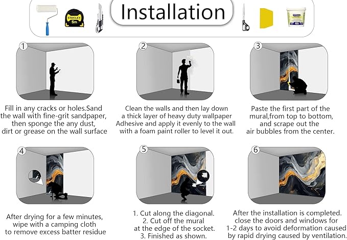 Abstract Black and Gold Marble Wallpaper Wall Murals for Living Room Bedroom (Not Self-Adhesive)