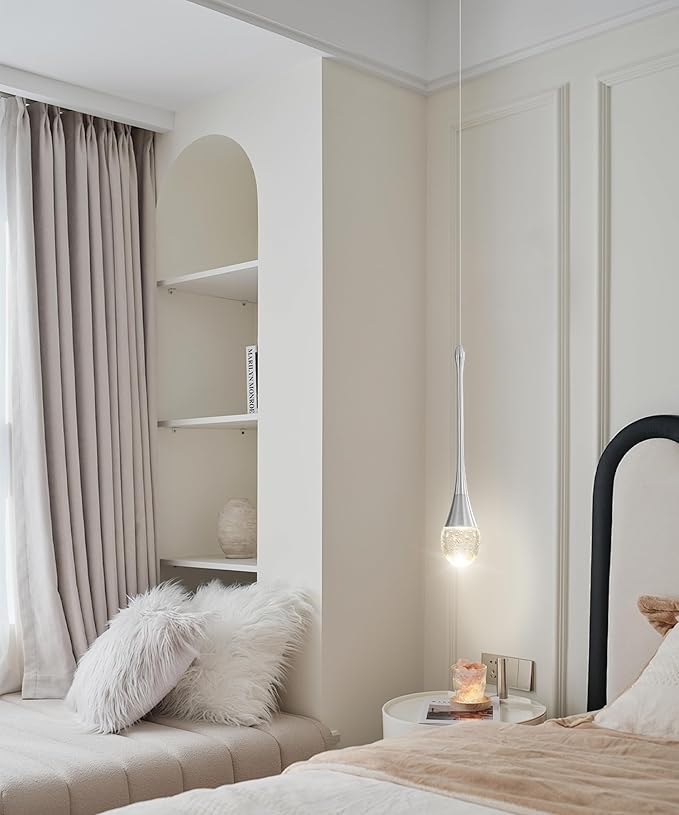 Modern Pendant Lights for Kitchen Island Silver Raindrop Crystal Hanging Light Fxitures Mini Pendant Light Fixture for Dining Room Bar Bedroom (3pack)