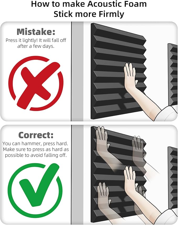 Acoustic Panels Upgrade Self-Adhesive 12pack,1" X 12" X 12" Sound Proof Foam Panels for Walls Quick-Recovery,Sound Panels 35kg/m³High Density,Soundproof Wall Panels for Wall Decor,Black&Yellow