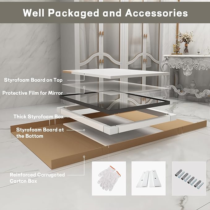 Bathroom Vanity Mirror for Over Sink Wall, Rectangle Farmhouse Mirror with Matte Black Metal Framed and HD Tempered Glass, Modern Square Mirror Hangs Horizontally or Vertically