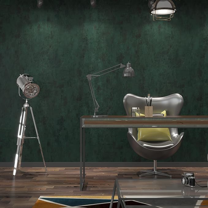 48"x394" Extra Wide Dark Green Peel and Stick Wallpaper Matte Extra Thick Art Deco Contact Paper Waterproof Self-Adhesive Removable Pure Green Vinyl Wallpaper 3D Textured for Cabinet Studio Farmhouse