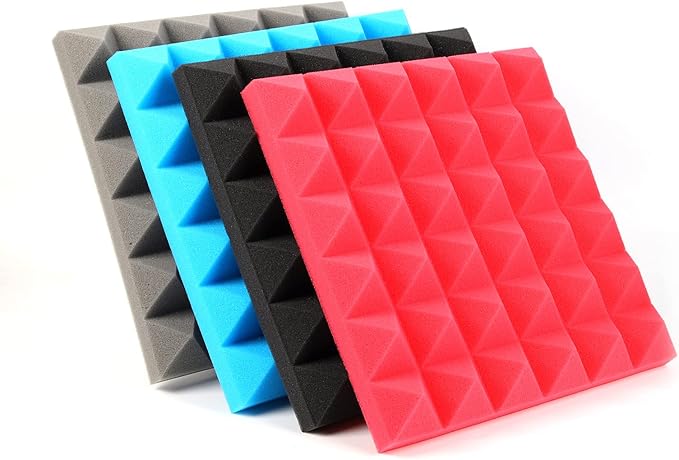 Musfunny Sound Proof Foam Panels, 12 Pcs 2" x 12" x 12" Acoustic Foam Panels Sound Absorbing Wall Panels for Studio Recording Office Home Studio (Black)