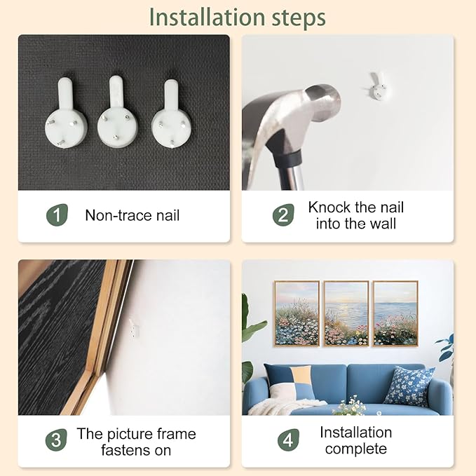 CHDITB Seaside Floral Framed Canvas Wall Art Set, Nature Inspired Ocean View Wall Decor, Sunrise Art Spiritual Wall Painting, Coastal Wildflowers Art Prints for Living Room, Office-Size 16"x24"x3