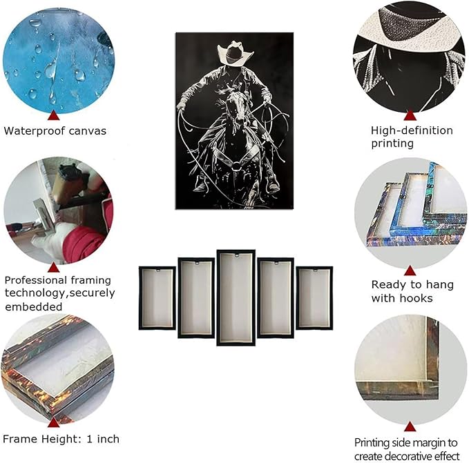 Black White Western Cowboy Canvas Wall Art Vintage Southwestern Wall Decor Prints Poster Pictures for Bedroom Bathroom Living Room Office Home Decortion Framed(18L" x 24W")