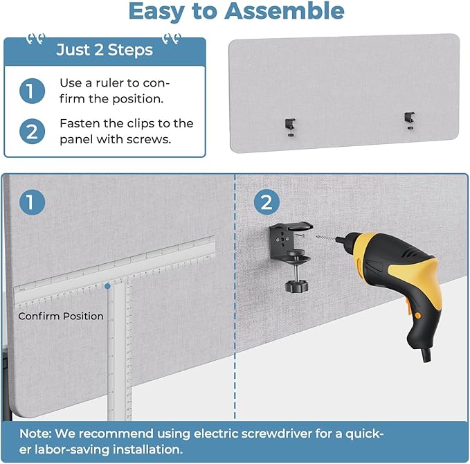 47.2" Privacy Desk Divider Panel, Acoustic Divider Panels for Office, Clamp-on Cubicle Office Room Dividers, Easy Assemble, Light Grey